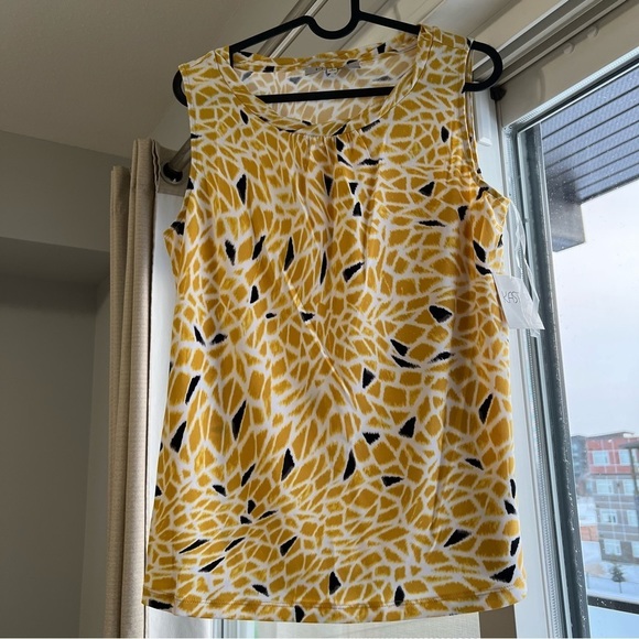 NWT Kasper suits twist neck shell top, yellow, black, small, spring - Picture 3 of 8